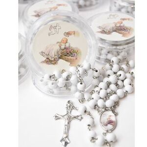 White Scented Wooden Rosaries Baby Baptism Party Favors